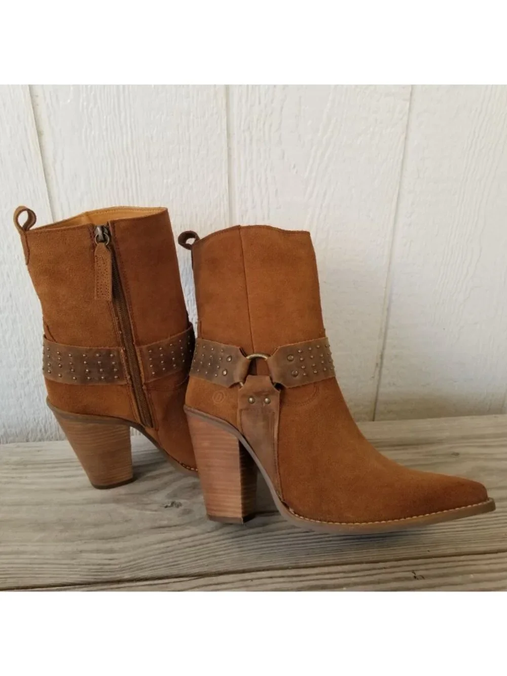 Dingo Songbird Womens Suede Stacked Harness Shortie Side Zip Boots 11 M DI2189